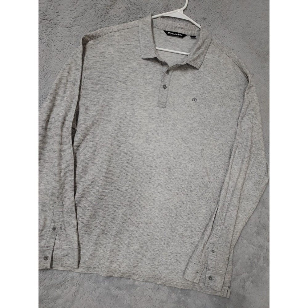 Travis Mathew Polo Shirt Mens XXXL Long Sleeve Wool Blend Heather Gray Textured